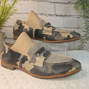 U DOT JAPAN GRAY CAMO LEATHER LOAFERS HANDMADE COWHAIR PENNY LOAFERS WOMENS 6